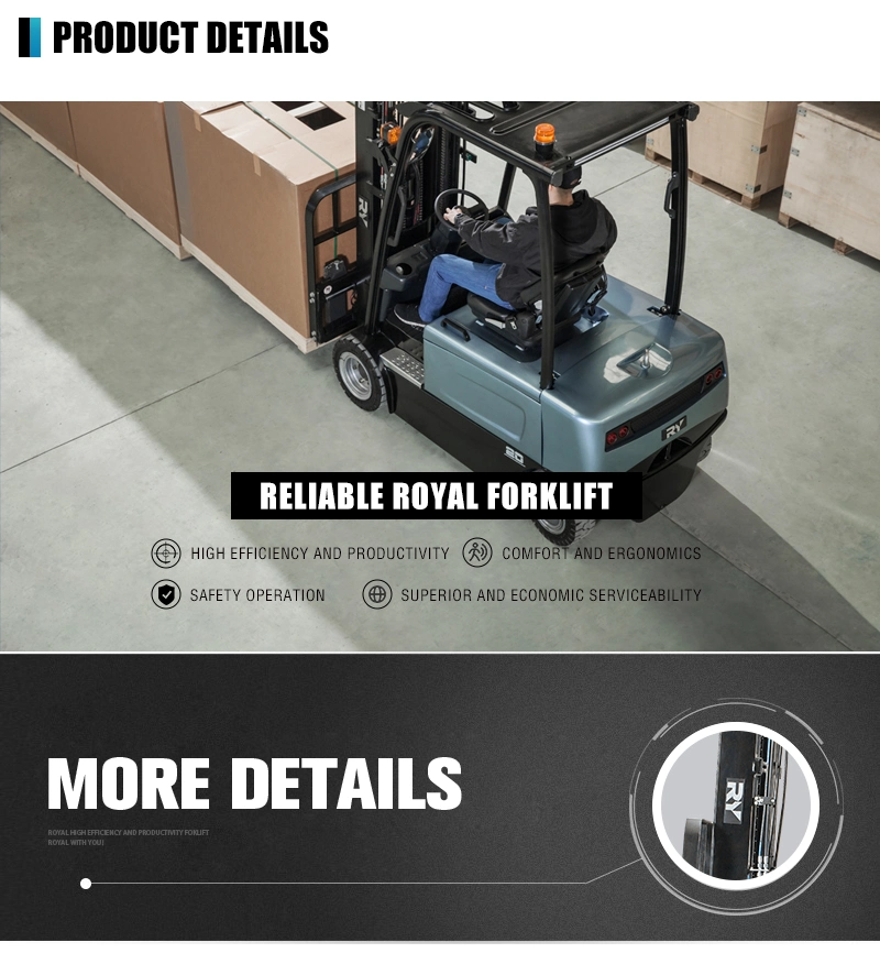 Royal 3 Ton 4 Ton Full Ac Motor Long Working Hours Battery Opration Electric Forklift Truck with Ce Certification